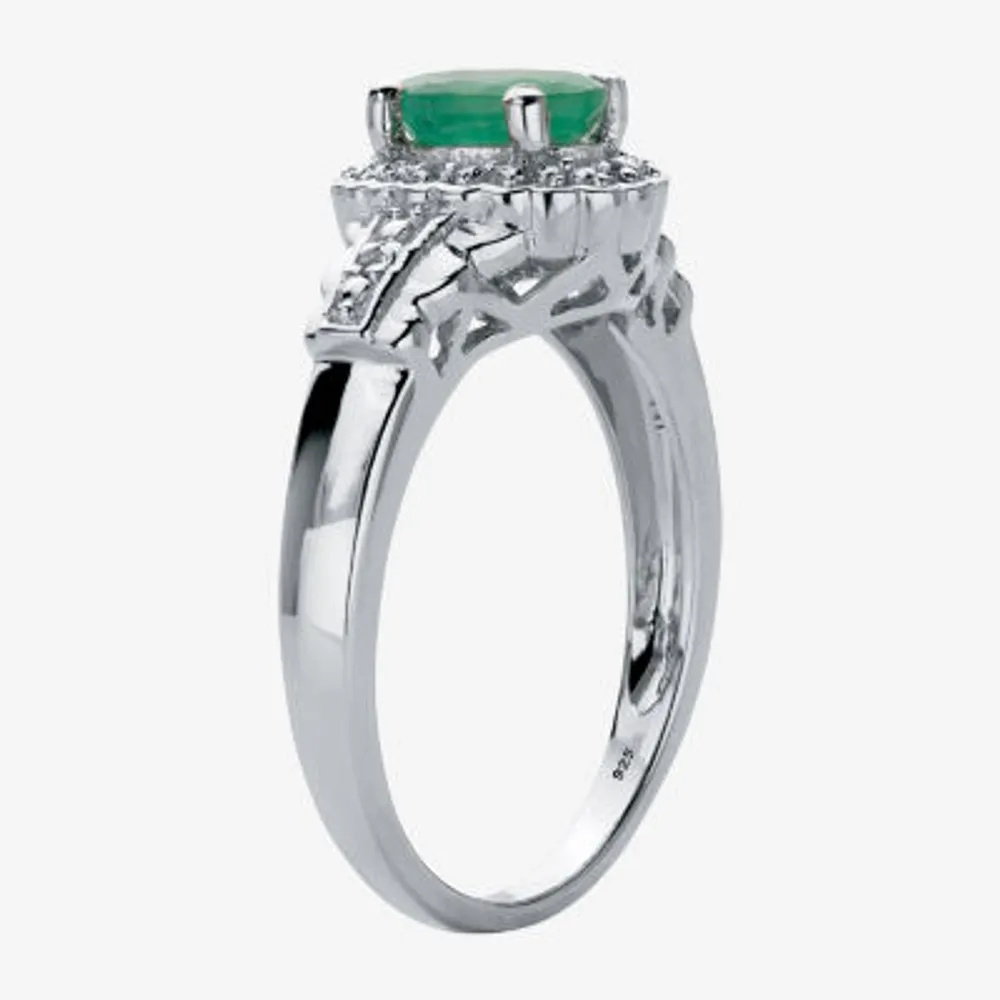 Womens Genuine Green Emerald Sterling Silver Cocktail Ring