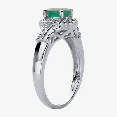 Womens Genuine Green Emerald Sterling Silver Cocktail Ring