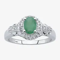 Womens Genuine Green Emerald Sterling Silver Cocktail Ring