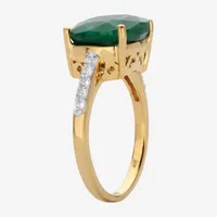 Womens Genuine Green Emerald 14K Gold Over Silver Cocktail Ring