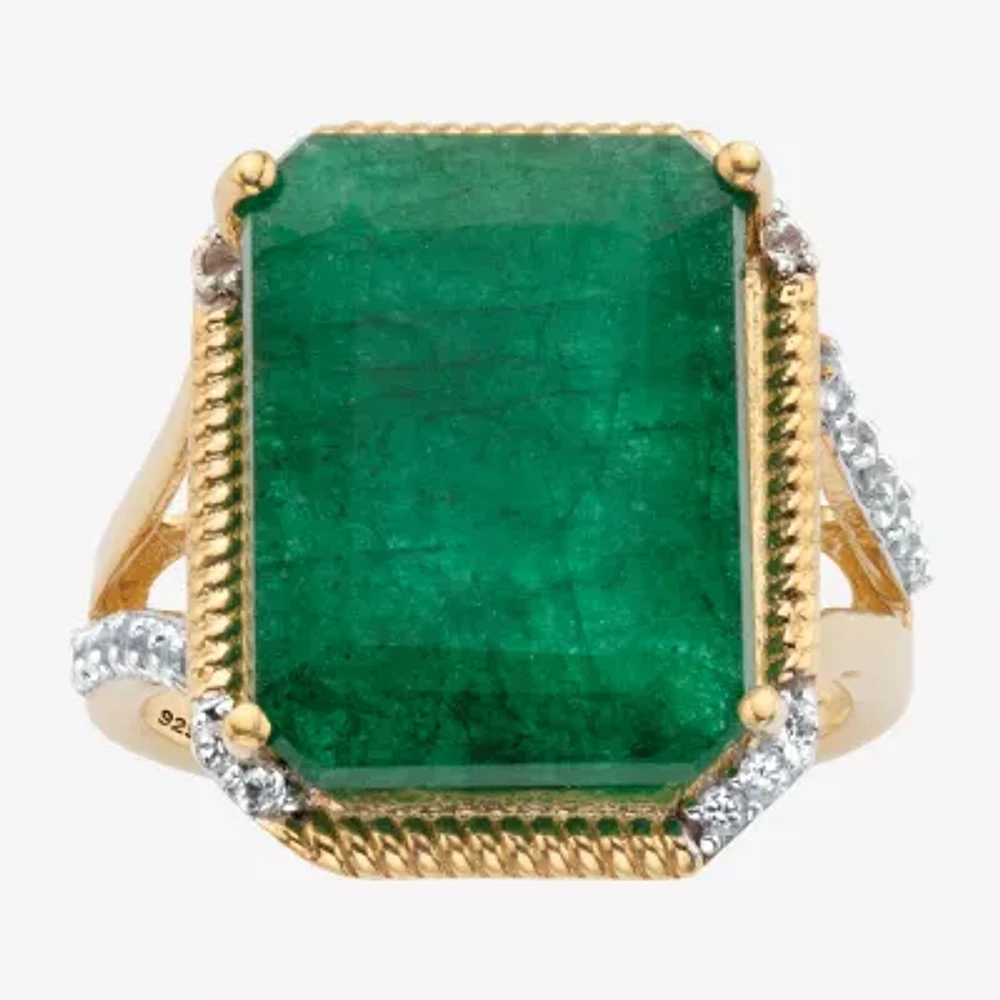 Womens Genuine Green Emerald 14K Gold Over Silver Cocktail Ring