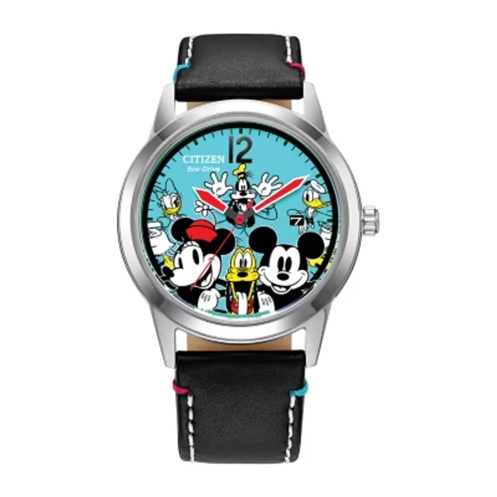 Citizen Disney Mickey and Friends Unisex Adult Black Leather Strap Watch Aw1235-06w