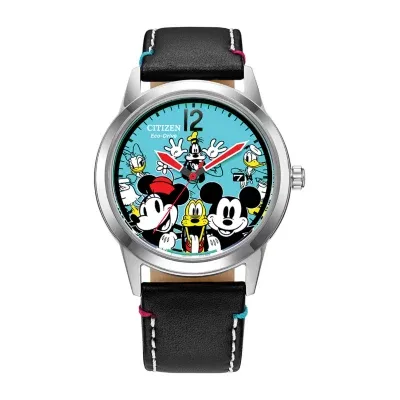 Citizen Disney Mickey and Friends Unisex Adult Black Leather Strap Watch Aw1235-06w