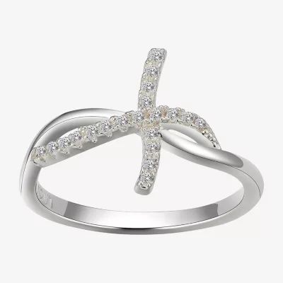 Gratitude & Grace Cubic Zirconia Pure Silver Over Brass Cross Infinity Band