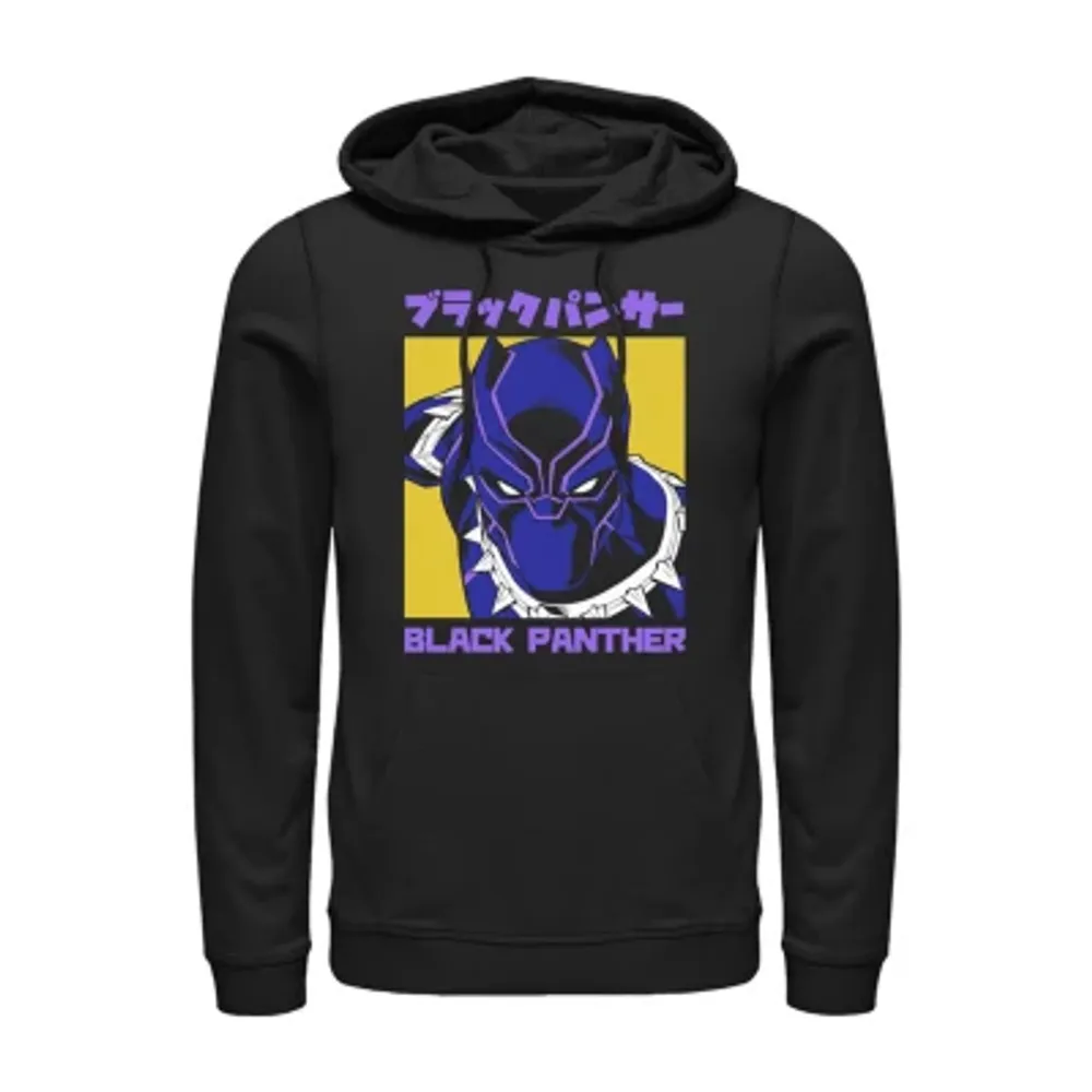 Mens Hooded Long Sleeve Classic Fit Marvel Black Panther Graphic T-Shirt