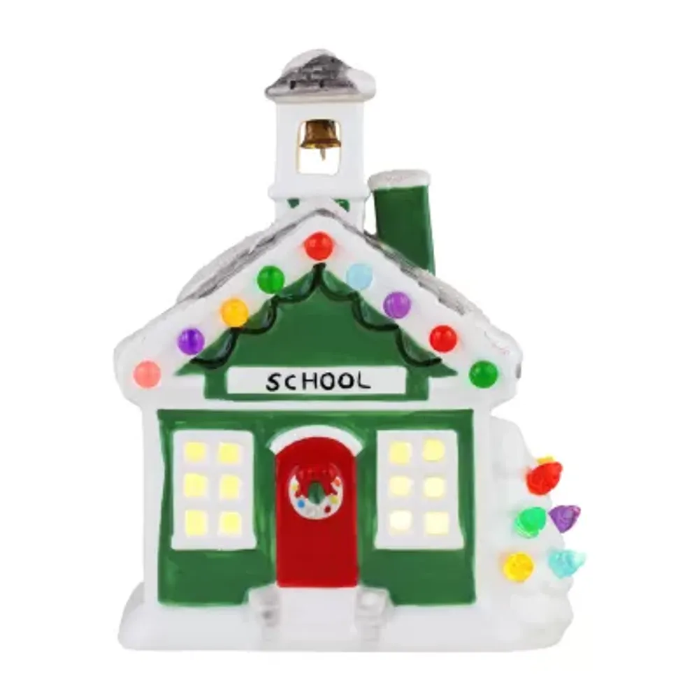 Lighted Ceramic Christmas Village School Tabletop Decor