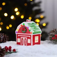 Lighted Ceramic Christmas Village Barn Tabletop Decor