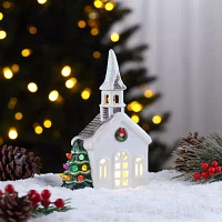 Lighted Ceramic Christmas Village Church Tabletop Decor