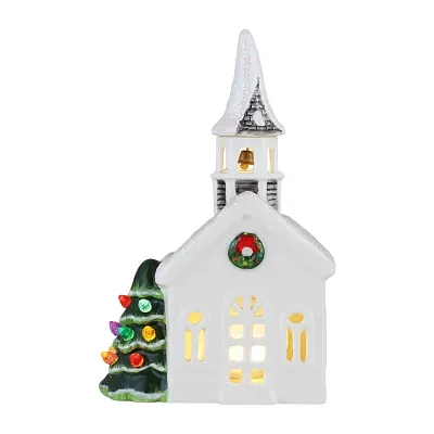 Lighted Ceramic Christmas Village Church Tabletop Decor