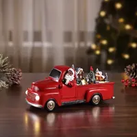 African American Santa In Red Truck Animated Figurine