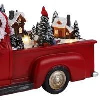 African American Santa In Red Truck Animated Figurine