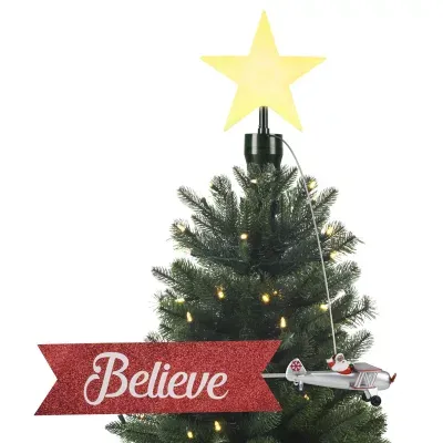 Animated Santa's Biplane Christmas Tree Topper