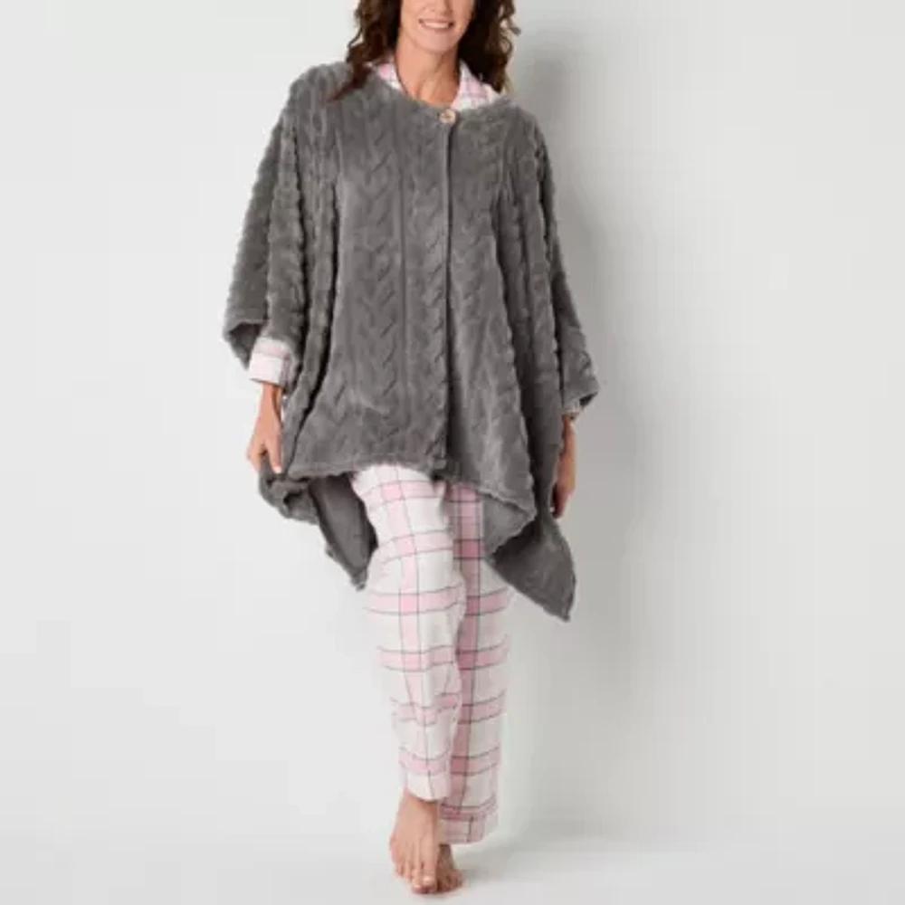 Liz Claiborne Poncho Womens Fleece Long Sleeve Mid Length Robe