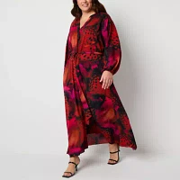 Premier Amour Womens Long Sleeve Animal Maxi Dress Plus