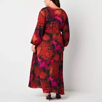 Premier Amour Womens Long Sleeve Animal Maxi Dress Plus