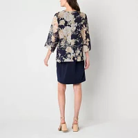 Studio 1 Womens Floral Faux-Jacket Dress With Removable Necklace