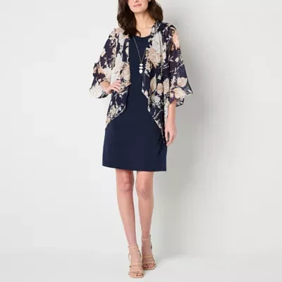 Studio 1 Womens Floral Faux-Jacket Dress With Removable Necklace