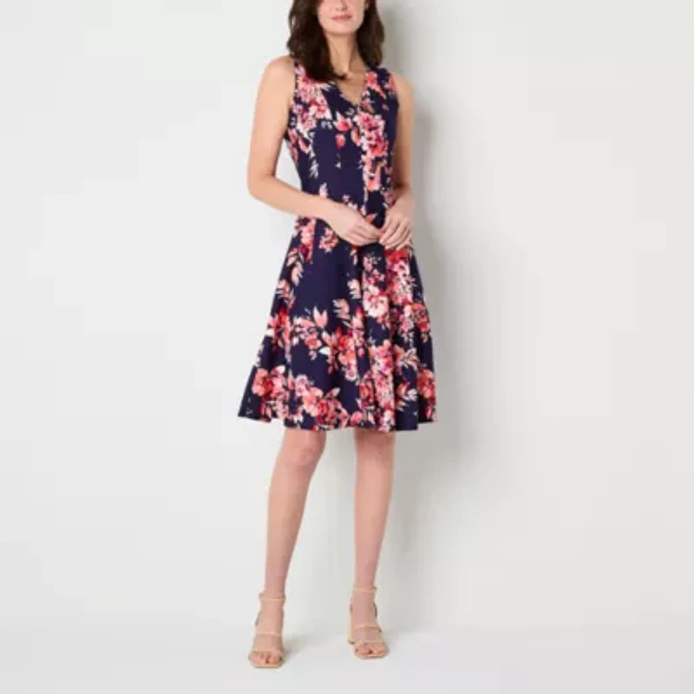 Studio 1 Womens Sleeveless Floral Fit + Flare Dress