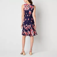 Studio 1 Womens Sleeveless Floral Fit + Flare Dress Petite