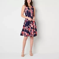 Studio 1 Womens Sleeveless Floral Fit + Flare Dress Petite