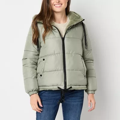 Steve Madden Womens Water Resistant Hooded Heavyweight Puffer Jacket