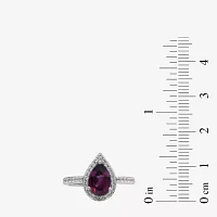 Womens Genuine Red Garnet Sterling Silver Pear Halo Cocktail Ring