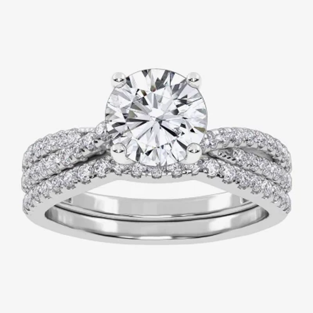 (H-I / Si2-I1) Womens 1 1/2 CT. T.W. Lab Grown White Diamond 10K Gold Round Side Stone Bridal Set