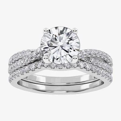 (H-I / Si2-I1) Womens 1 1/2 CT. T.W. Lab Grown White Diamond 10K Gold Round Side Stone Bridal Set