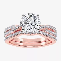 (H-I / Si2-I1) Womens 1 1/2 CT. T.W. Lab Grown White Diamond 10K Rose Gold Round Side Stone Bridal Set