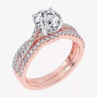 (H-I / Si2-I1) Womens 1 1/2 CT. T.W. Lab Grown White Diamond 10K Rose Gold Round Side Stone Bridal Set