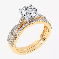 (H-I / Si2-I1) Womens 1 1/2 CT. T.W. Lab Grown White Diamond 10K Gold Round Side Stone Bridal Set