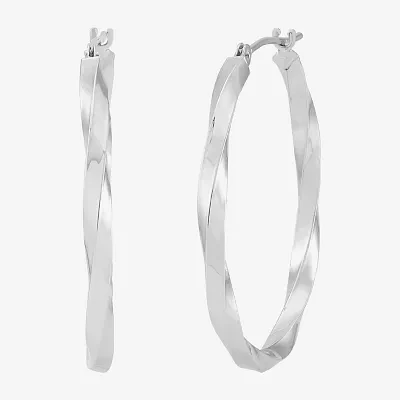 14K White Gold 30mm Oval Hoop Earrings