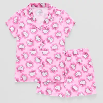 Girls Hello Kitty V-Neck Short Sleeve 2-pc. Pajama Sets