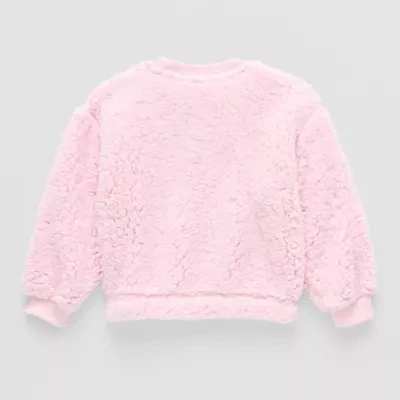Disney Collection Little & Big Girls Embroidered Crew Neck Long Sleeve Fleece Princess Sweatshirt
