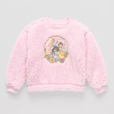 Disney Collection Little & Big Girls Embroidered Crew Neck Long Sleeve Fleece Princess Sweatshirt