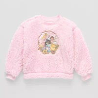 Disney Collection Little & Big Girls Embroidered Crew Neck Long Sleeve Fleece Princess Sweatshirt