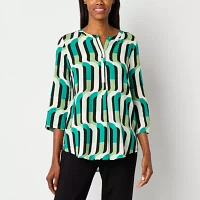 Liz Claiborne Womens Split Crew Neck 3/4 Sleeve Tunic Top