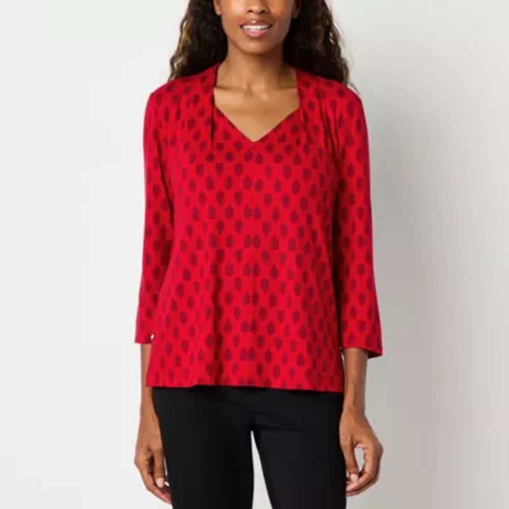 Liz Claiborne Womens V Neck 3/4 Sleeve Blouse