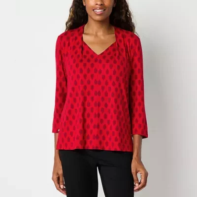 Liz Claiborne Womens V Neck 3/4 Sleeve Blouse