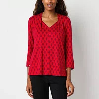 Liz Claiborne Womens V Neck 3/4 Sleeve Blouse