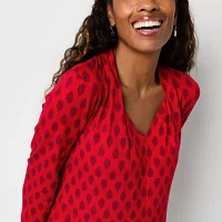 Liz Claiborne Womens V Neck 3/4 Sleeve Blouse