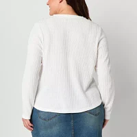 Frye and Co. Plus Womens Long Sleeve Ribbed Henley Shirt