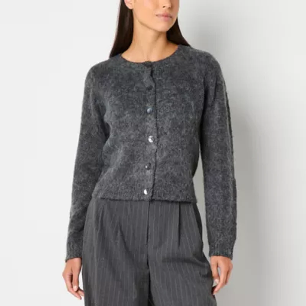 Worthington Womens Crew Neck Long Sleeve Button Cardigan