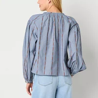 a.n.a Embroidered Womens Long Sleeve Blouse