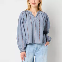 a.n.a Embroidered Womens Long Sleeve Blouse