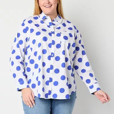 St. John's Bay Plus Womens Long Sleeve Oversized Button-Down Shirt