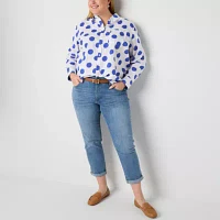 St. John's Bay Plus Womens Long Sleeve Oversized Button-Down Shirt