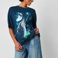 Juniors Night Wolf Oversized Tee Womens Crew Neck Short Sleeve Graphic T-Shirt