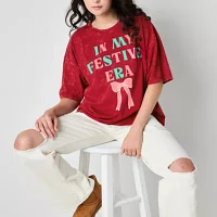 Juniors My Festive Era Oversized Tee Womens Crew Neck Short Sleeve Graphic T-Shirt