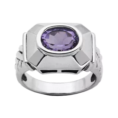 Genuine Brazilian Amethyst Oxidized Sterling Silver Ring